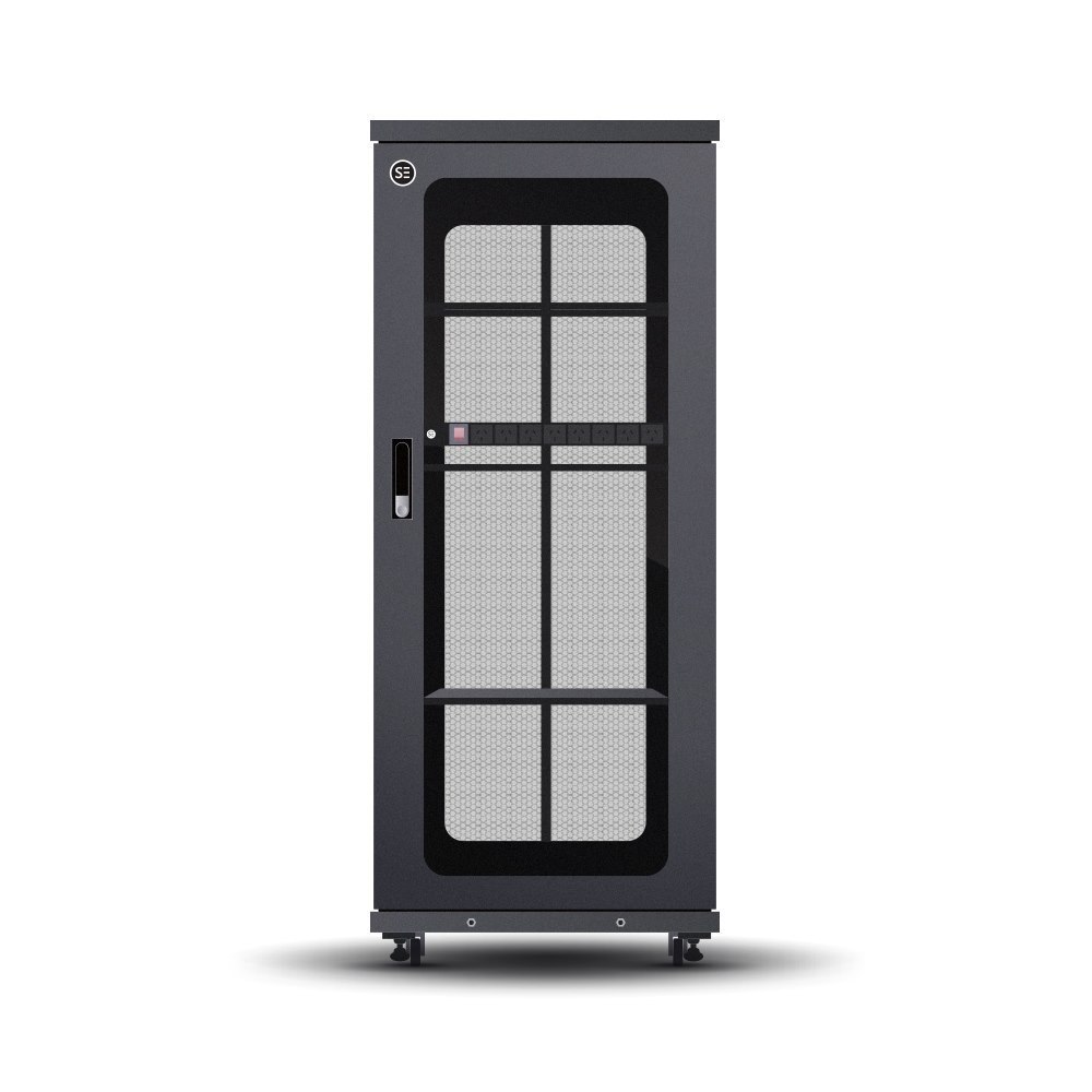 Serveredge 32Ru Fully Assembled Free Standing Server Cabinet - 600W X 800D X 1610H Includes:Lockable Front Glass DoorLockable Dual Rear Mesh Doors1 X 8 Way Pdu1 X 4 Way Roof Mount Fan Unit2 X Fixed SH