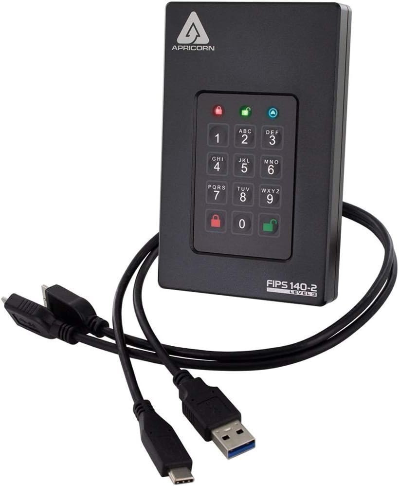 Apricorn Aegis Fortress L3- FIPS Level 3 Validated, 5TB USB 3.0 Hardware Encrypted Portable Drive