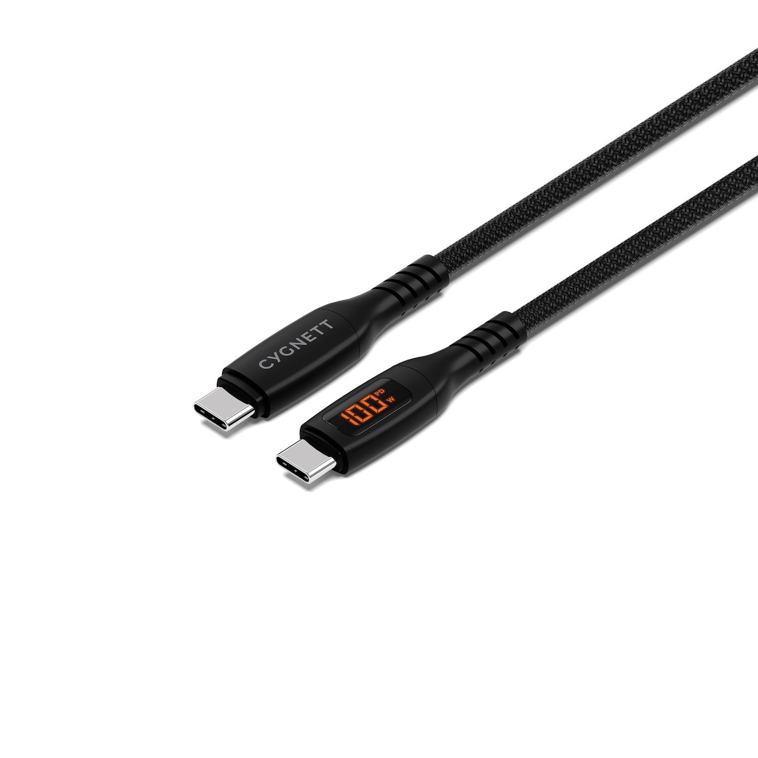 Cygnett Unite Intelli Usb-C To Usb-C Cable With Led Display (1M) - Black (CY5507PCCCC), 100W, 480Mbps Transfer, Fast Charge, 2 Years Warranty