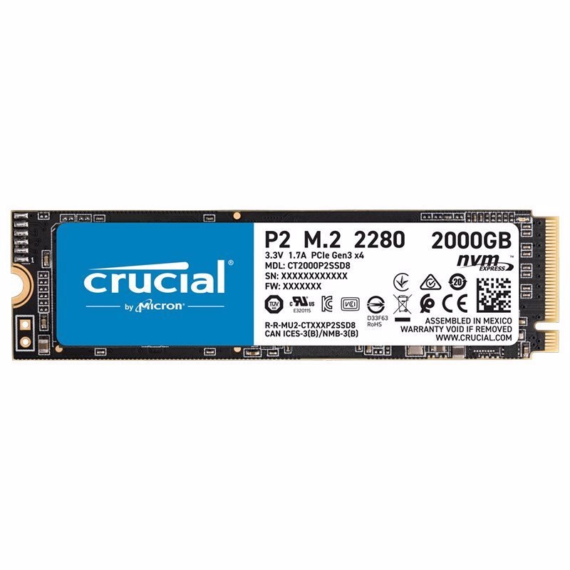 Micron Crucial P2 2TB, M.2 Internal NVMe PCIe SSD, 2300R/1900W MB/s , 5YR WTY