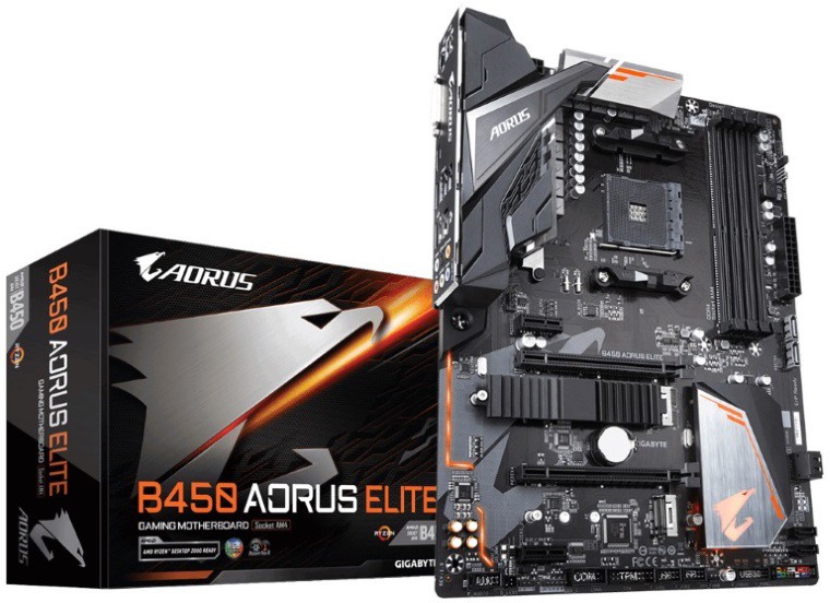 Gigabyte B450 Aorus Elite Amd Ryzen Gen3 Am4 Atx Motherboard 4xDDR4 4xPCIE 2xM.2 Dvi Hdmi Raid GbE Lan 6xSATA 6xUSB3.1 8xUSB2.0 Quad CrossFire