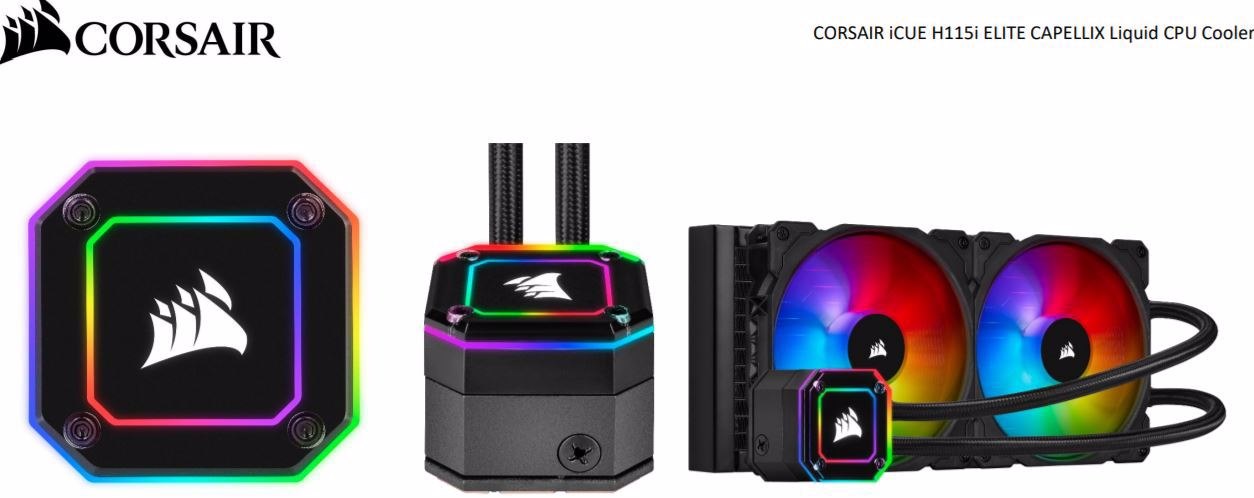Corsair H115i Elite Capellix 280MM Radiator, 2X ML140 RGB PWM Fans, Ultra Bright RGB Pump Head. Liquid Cooling, 5 YRS Warranty.