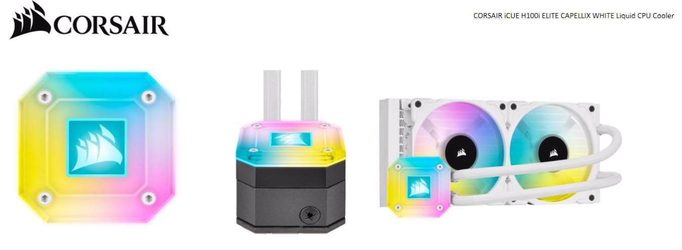 Corsair H100i Elite Capellix 240MM Radiator White, 2X ML120 RGB PWM Fans, Ultra Bright RGB Pump Head. Liquid Cooling, 5 YRS Warranty.