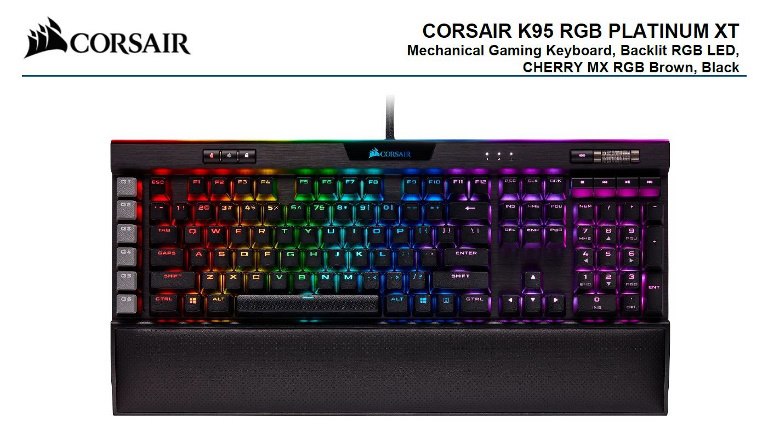 Corsair K95 RGB Platinum XT, Cherry MX Brown, Dynamic Per-Key RGB Backlighting With 19-Zone LightEdge, Mechanical Gaming Keyboard