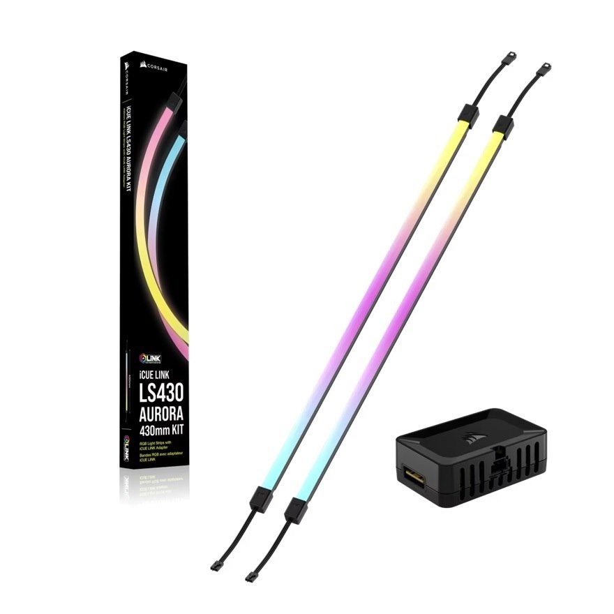 Corsair Icue Link LS430 Aurora RGB Light Strips - 430MM Kit – 430×10×10MM, Magnetic Mount, Black, Addressable LEDs