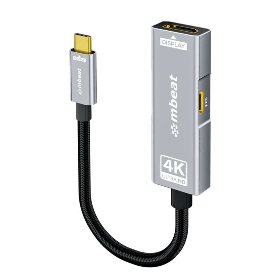 Mbeat® Tough Link Usb-C To Hdmi Adapter With 100W PD - Space Grey 5V-20V/5A, 100W PD Up To 4K (3840 X 2160) @60Hz