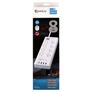 Sansai 8 Way Surge Powerboard With 3X Usb Charging Ports