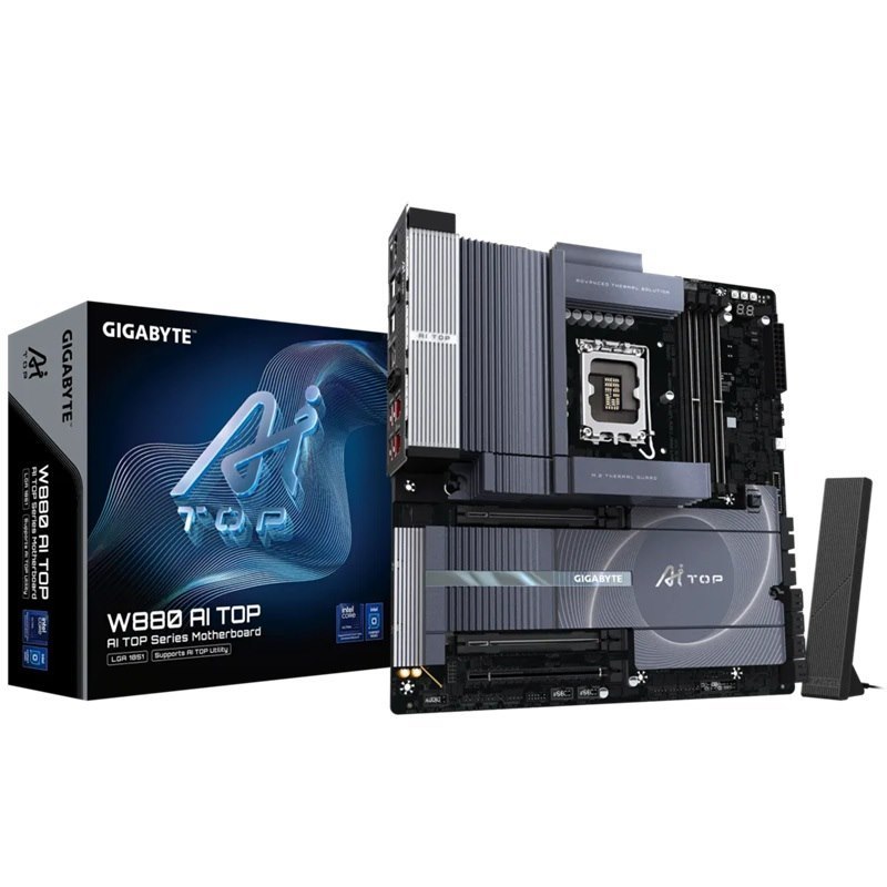 Gigabyte W880 Ai Top MB, W880, 4X DDR5, 2X Pci-E 5.0 X16, 4X M.2, 8X Sata3, 8X Usb 3.2, Hdmi 2.1, 2X Thunderbolt 5, E-Atx