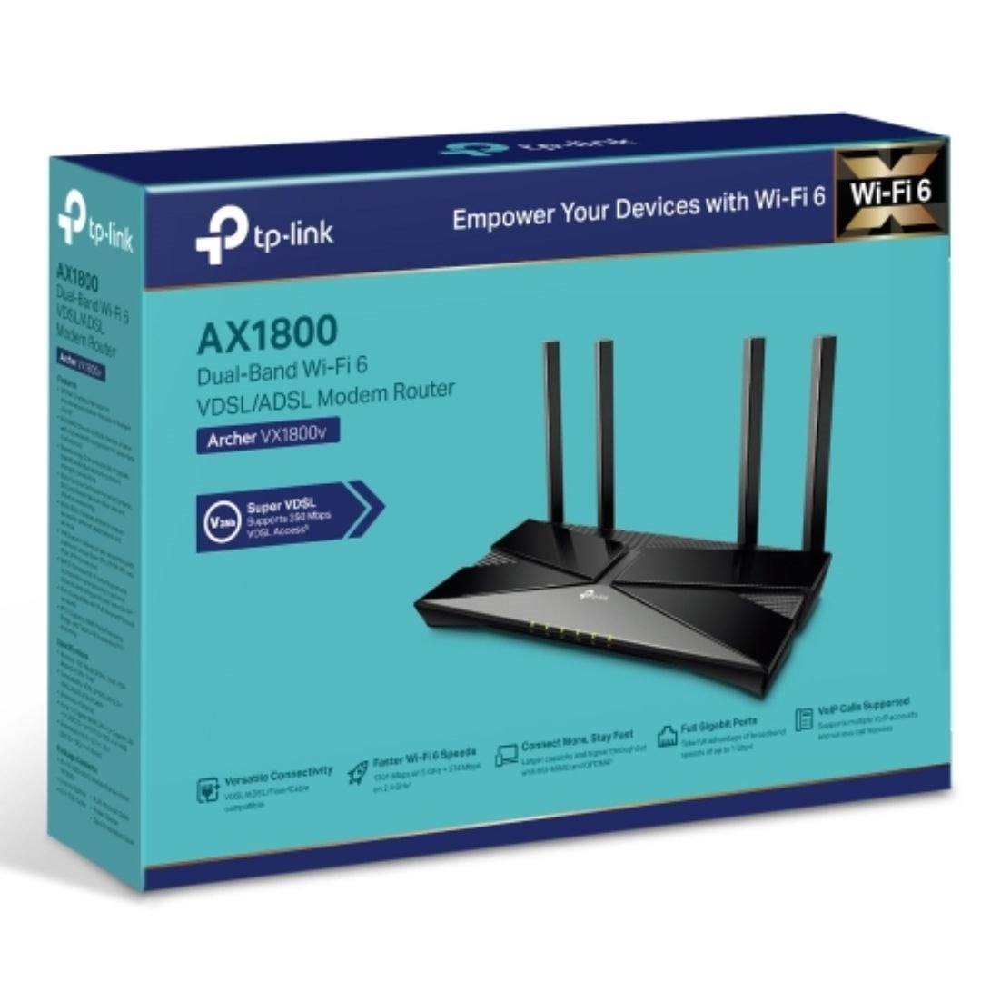 Tp-Link Archer Ax1800 Vdsl/Adsl Wi-Fi 6 Dual-Band Modem Router, VDSL2, GbE(4), 3YR