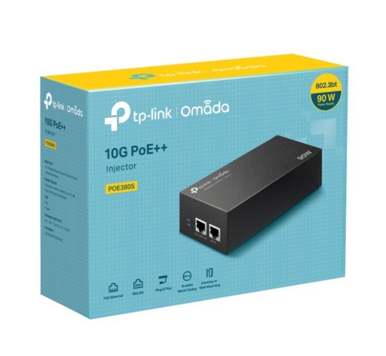 Tp-Link Omada 10G Poe++ Injector Adapter, IEEE802.3af/at/bt, 10G/5G/2.5G/1GB RJ45(2), 3YR