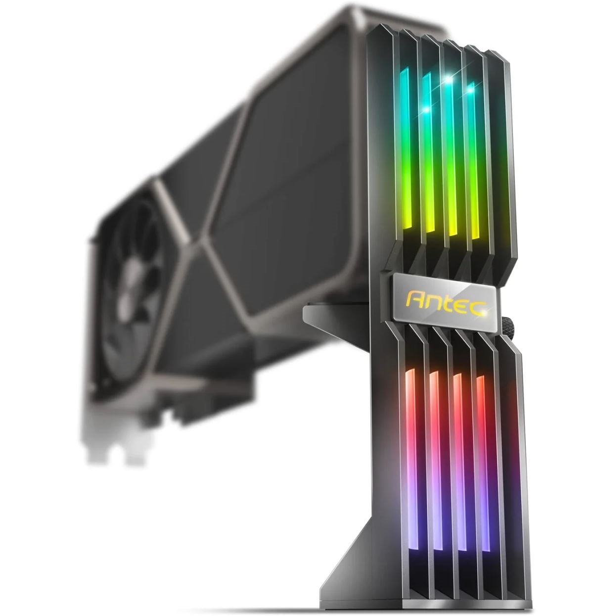 Antec RGB Gpu Support Bracket, Graphics Card Holder, Addressable RGB 5V 3Pin RGB Connector. Black(LS)
