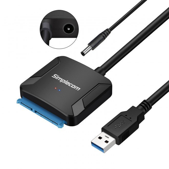 Simplecom Sa236 Usb 3.0 To Sata Adapter Cable Converter With Power Supply For 2.5' & 3.5' HDD SSD