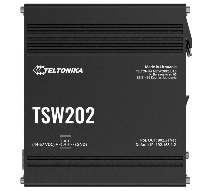 Teltonika TSW202 Managed PoE+ Ethernet Switch, Supports Profinet, 2 SFP Ports, 8 Gigabit Ethernet Ports Providing 30W Of Power Each, Psu Excluded