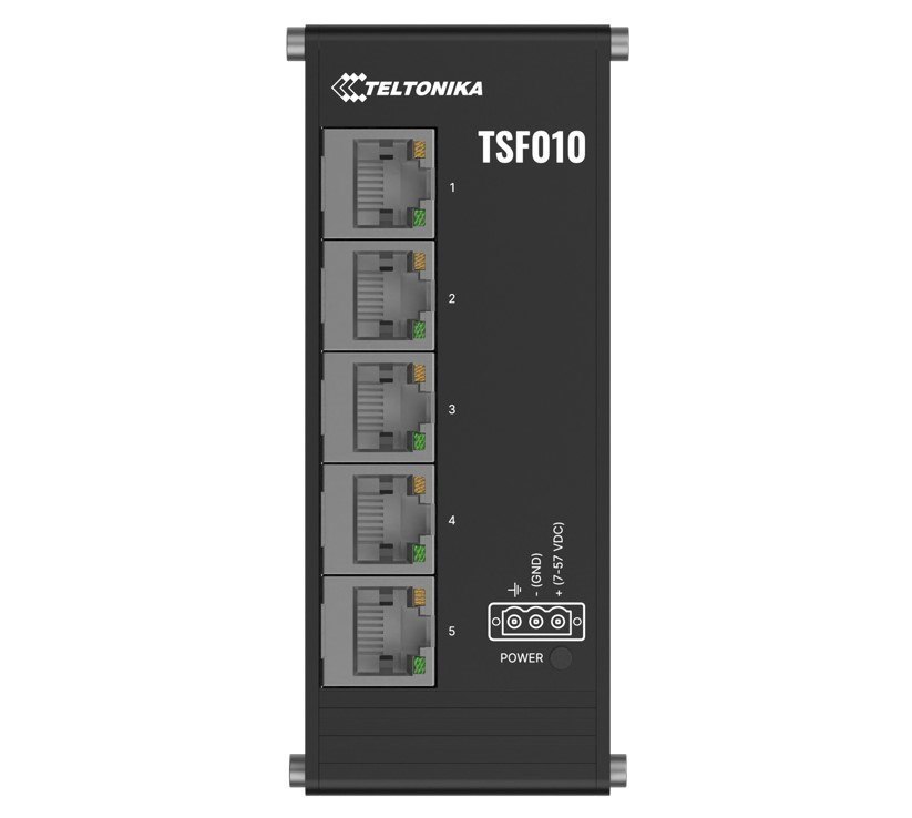 Teltonika TSF010 Flat Ethernet Switch, 3-Pin Power Input, Flat And Compact Design, Plug-and-Play, 7-57 VDC, Psu Excluded