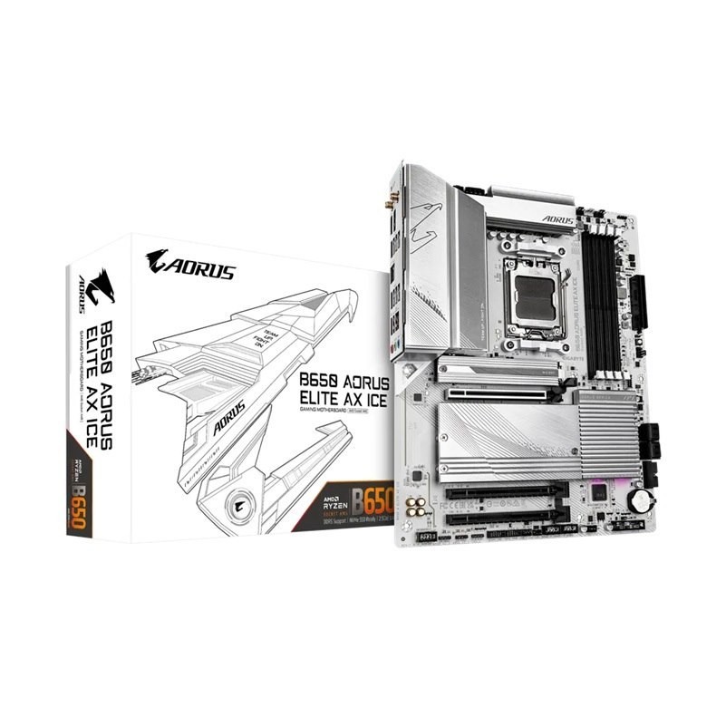 Gigabyte B650 Aorus Elite Ax Ice Amd B650 Am5 Atx Motherboard 4X DDR5~192GB,3x PCIe X16, 3X M.2, 4X Sata 6, 2X Usb 3.2, 1X Usb-C, 2X Usb 2.0