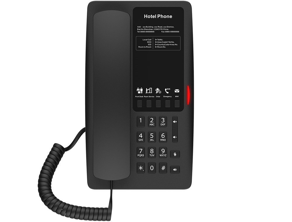 Fanvil, H4 Hotel Ip Phone, Black, Cost-Effective Hotel Ip Phone, HD Voice, 0/100Mbps Ethernet, And PoE, 5 Programmable Soft Keys
