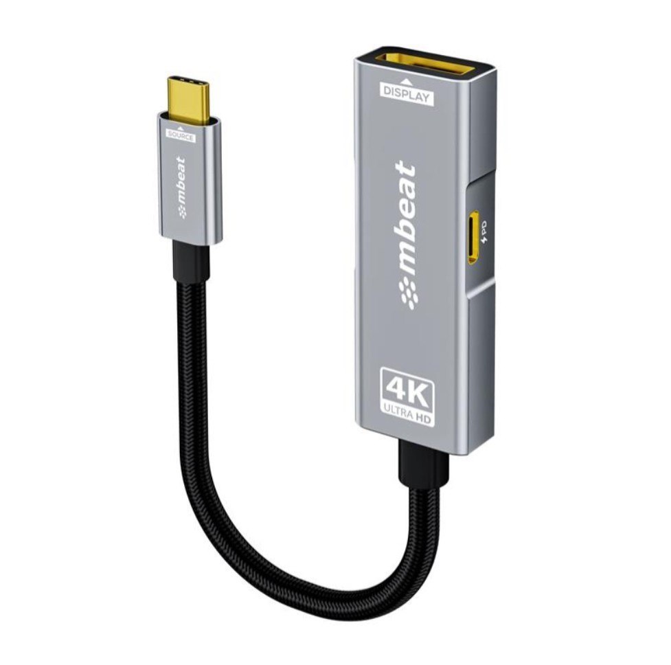 Mbeat Tough Link Usb-C To DP Adapter With 100W PD - Space Grey 4K (3840 X 2160) @60Hz, 2K (2560 X 1440) @144Hz, 1080P (1920 X 1080) @240Hz