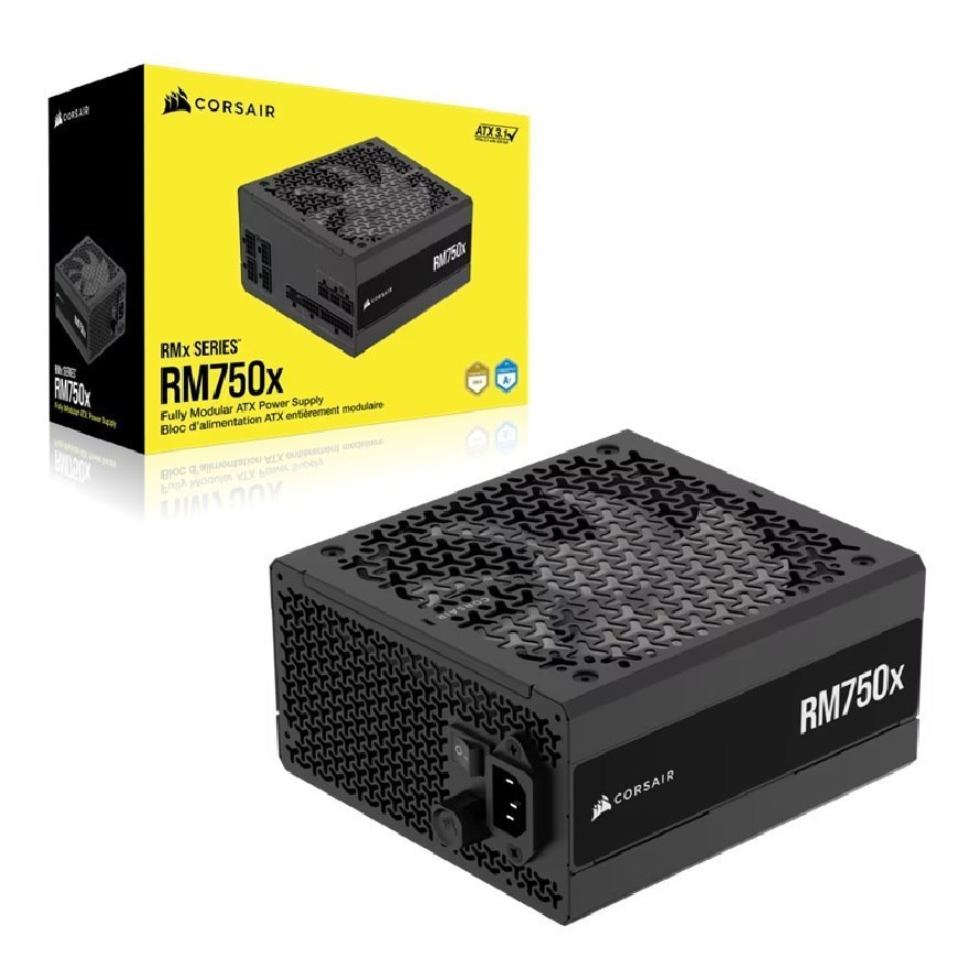 Corsair RMx Series RM750x Fully Modular Power Supply (Au): 750W, 80+ Gold, 4X PCIe, 8X Sata, 2X Eps, Zero RPM, Atx 3.1