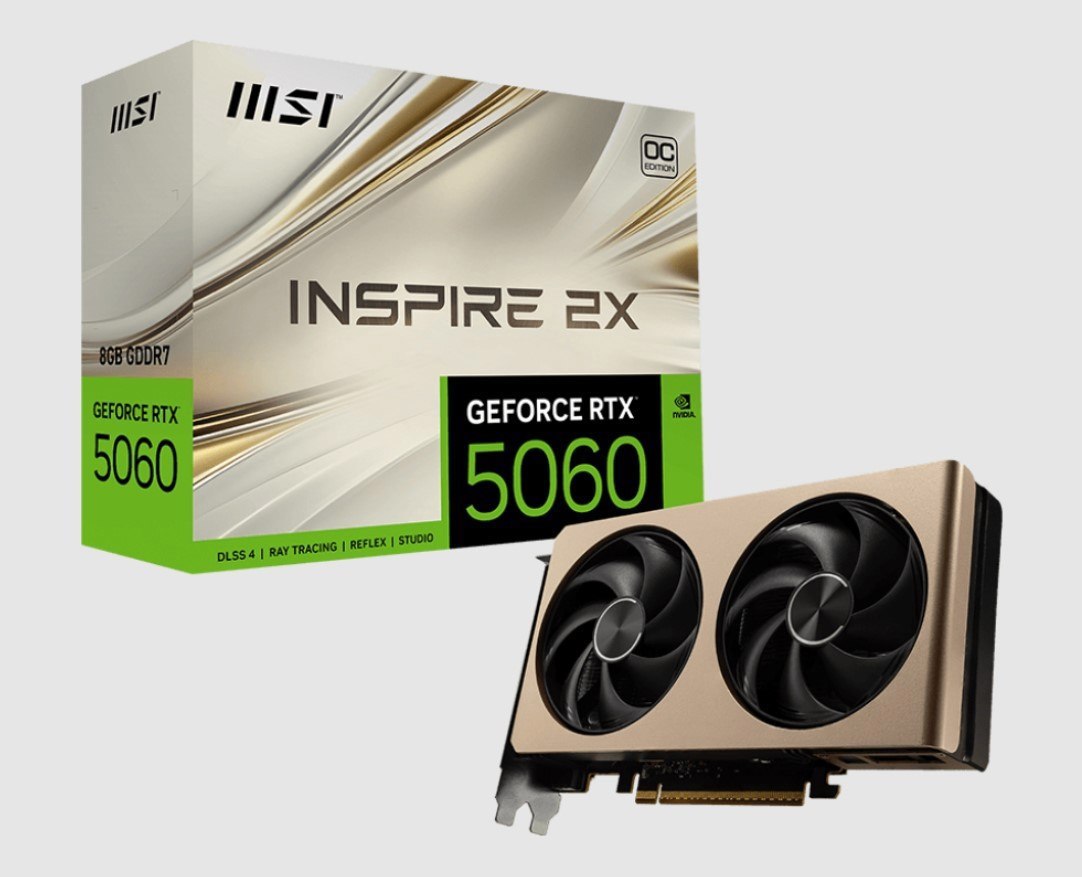 Msi nVidia GeForce RTX 5060 8G Inspire 2X Oc, Pci Express® Gen 5 X16, Boost: 2535 MHz, Cuda 3840 Units, 8GB GDDR7,. Hdmi™ X 1 (Emabargo)
