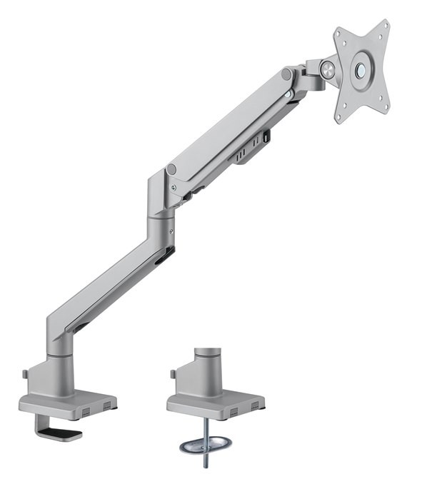 Brateck Single Monitor Thin Gas Spring Monitor Arm Fit Most 17'-32' Monitors, Up To 9KG Per Screen Vesa 75X75/100X100 Matte Silver (LS)