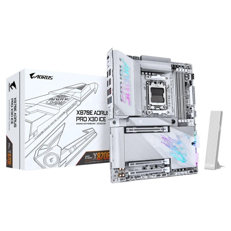 Gigabyte X870e A Pro X3D Ice: Am5, DDR5 256GB, Alc1220, 5GbE Lan, Q-Flash, Smart Backup, GCC, Atx, Win11, Ryzen 7000–9000