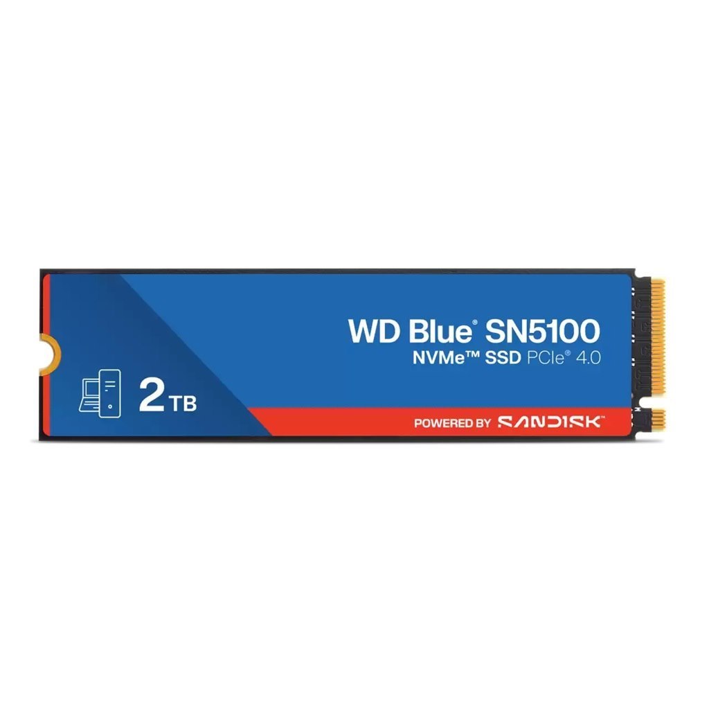 Sandisk WD Blue SN5100 NVMe™ SSD - 2TB, M.2 2280, PCIe Gen4, Read 7100MB/s, Write 6700MB/s, 1000K/1300K Iops, TBW 900, 5YR Warranty