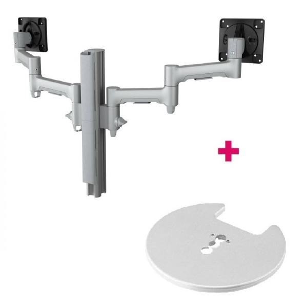 Atdec Awms-2-4640 Dual Monitor Swing Arms On 400MM Post / 12KG (26.5LB) Flat Screens, 10KG (22LB) Curved Screens + Grommet Clamp Desk Fixing, Silver