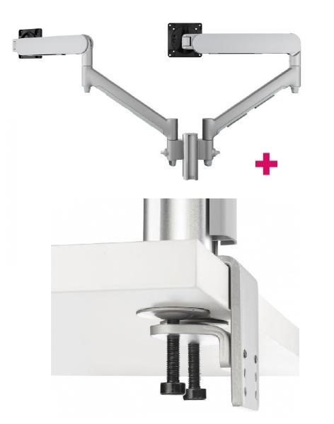 Atdec Awms-2-D13 Dual 690MM Dynamic Monitor Arms + 135MM Post / 8KG (17.6LB) Flat And Curved Screens + Heavy-Duty F Clamp Desk Fixing, Silver