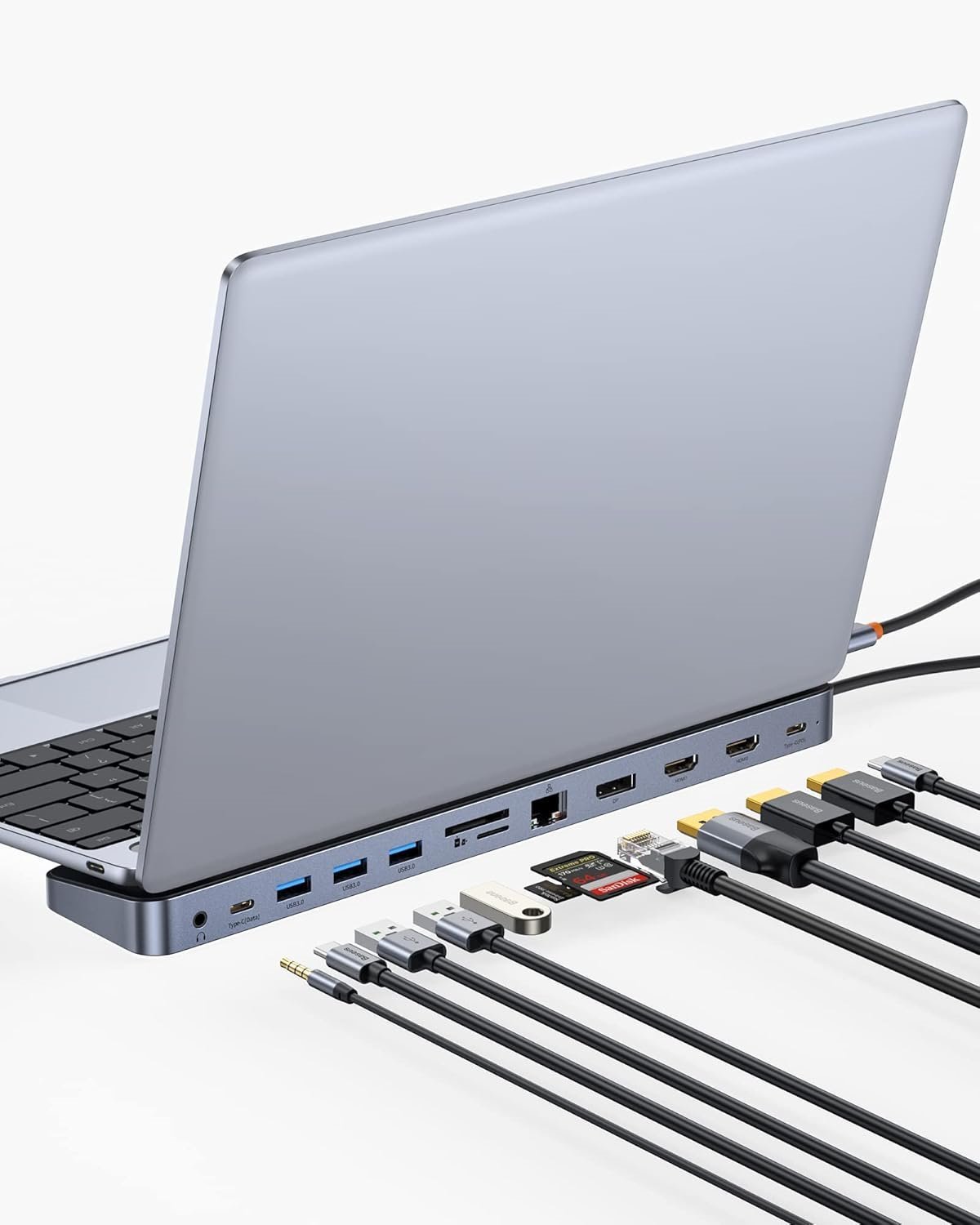 Baseus Laptop Docking Station, 4K Multitasking Docking Station with 2 HDMI+DP, PD, 3 USB-A, RJ45, Audio, TF/SD Card Reader, USB Hub Compatible for MacBook/Dell/HP/Surface/Lenovo