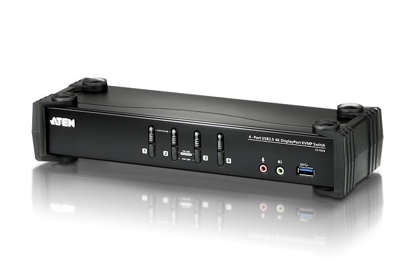 Aten Desktop KVMP Switch 4 Port Single Display 4K DisplayPort W/ Audio, Cables Included, 2X Usb Port, Selection Via Front Panel