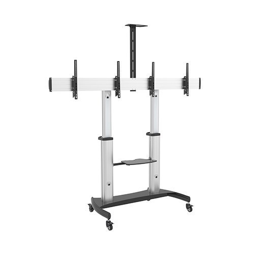 Brateck Dual Screen Aluminum Height-Adjustable TV Cart With Media Shelf For 37'-60' TVs Up To 50KG (LS)
