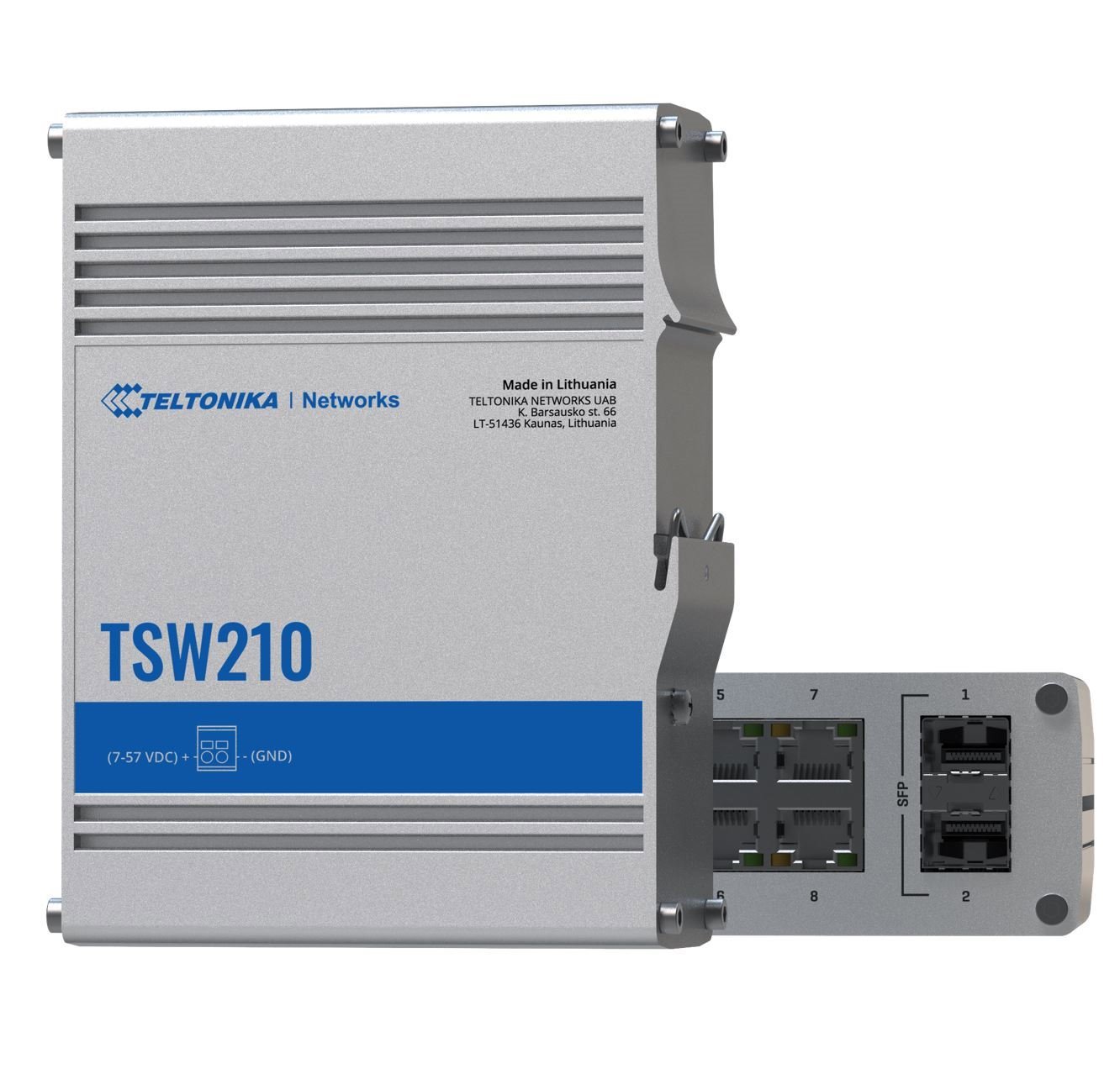 Teltonika Industrial Ethernet Switch, 2X SFP Ports, 8X Gigabit Ethernet Ports With Speeds Of Up To 1000 MBPS, Din Rail, Psu Excluded