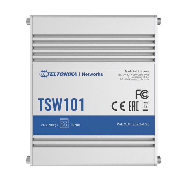 Teltonika Automotive Poe+ Switch, 4X PoE Ports, 5 X Gigabit Ethernet Ports With Speeds Of Up To 1000 MBPS, Psu Excluded