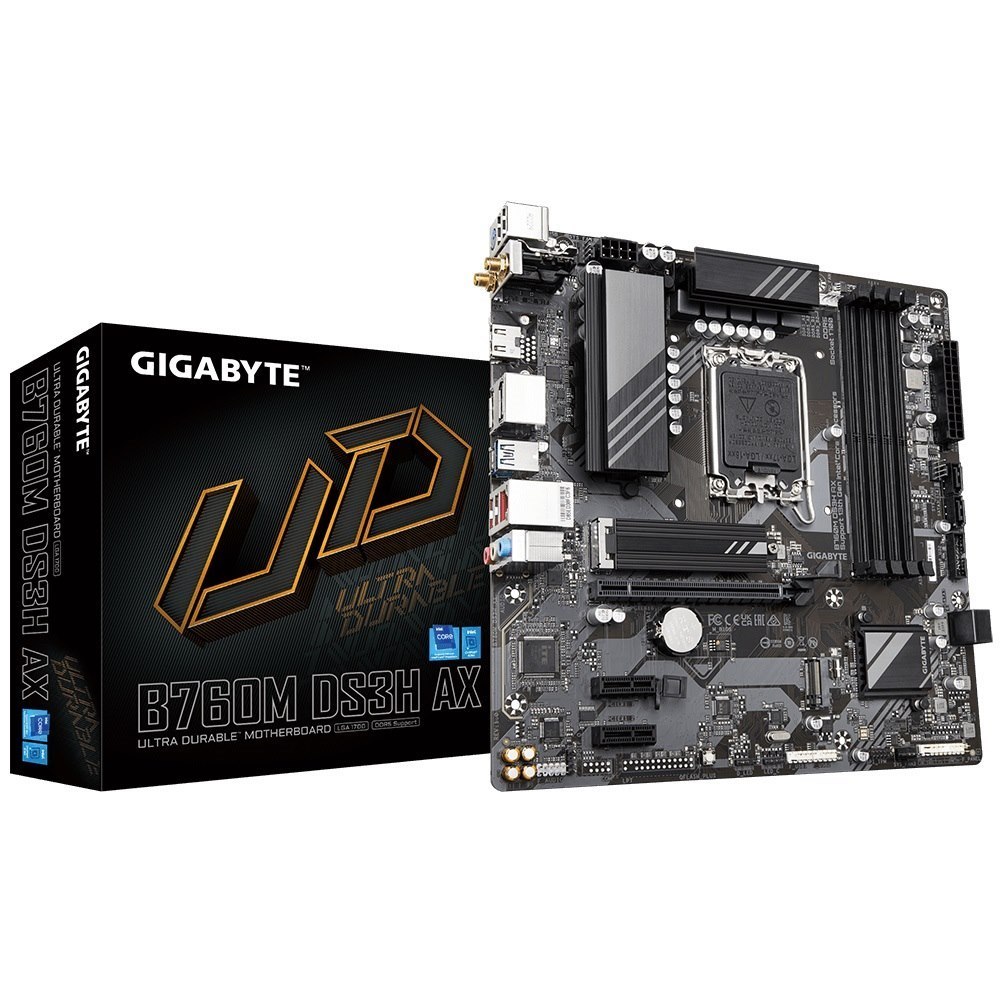 Gigabyte B760M DS3H Ax Intel Lga 1700 Matx Motherboard, 4X DDR5 ~192GB, 1X Pci-E X16, 2X M.2, 4X Sata, 3X Usb 3.2, 1X Usb-C, 2X Usb 2.0
