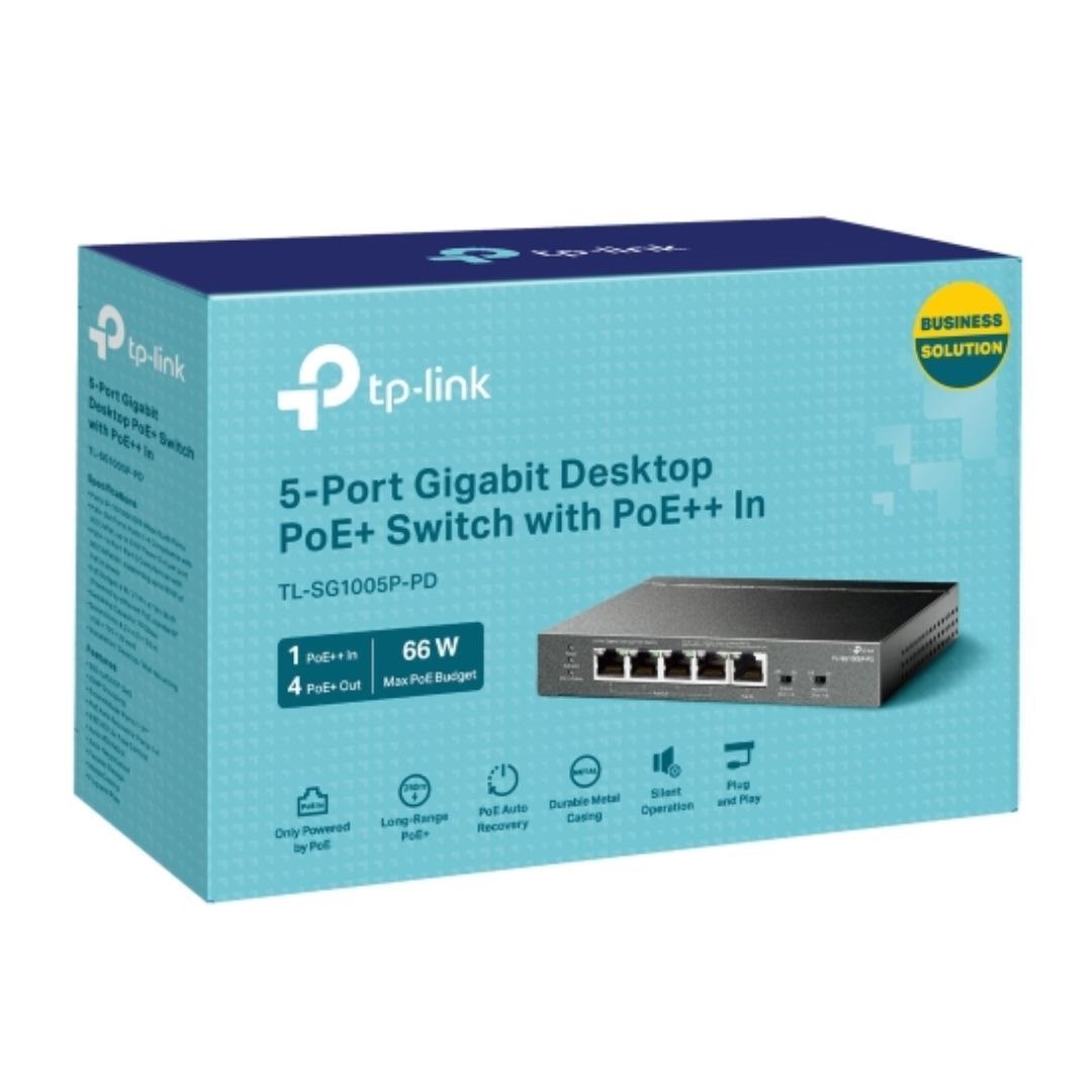 TP-Link TL-SG1005P-PD 5-Port Gigabit Desktop PoE+ Switch With 1-Port PoE++ In And 4-Port PoE+Out
