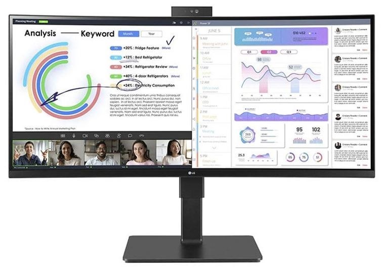 LG 34BQ77QC-B Webcam VC 34' Ips WQHD UltraWide HDR10 Curved Monitor 4K 3440X1440 21:9 5MS Height Adjust Tilt Swivel Pivot Speaker Hdmi DP Usb-C RJ45