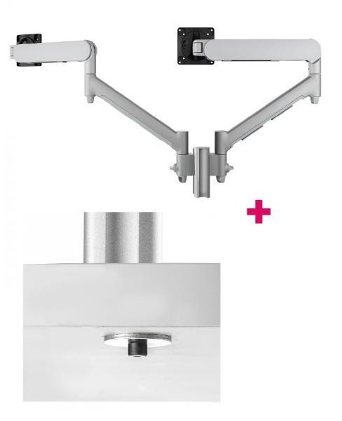 Atdec Awms-2-D13 Dual 690MM Dynamic Monitor Arms + 135MM Post / 8KG Flat And Curved Screens + Bolt-Through Desk Fixing, Silver