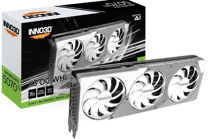 Inno3d nVidia GeForce RTX 5070 Ti X3 Oc White 16GB GDDR7 2482 MHz Boost Clock, Ram 28 GBPS, 3X DP, 1xHDMI 300X116X41MM