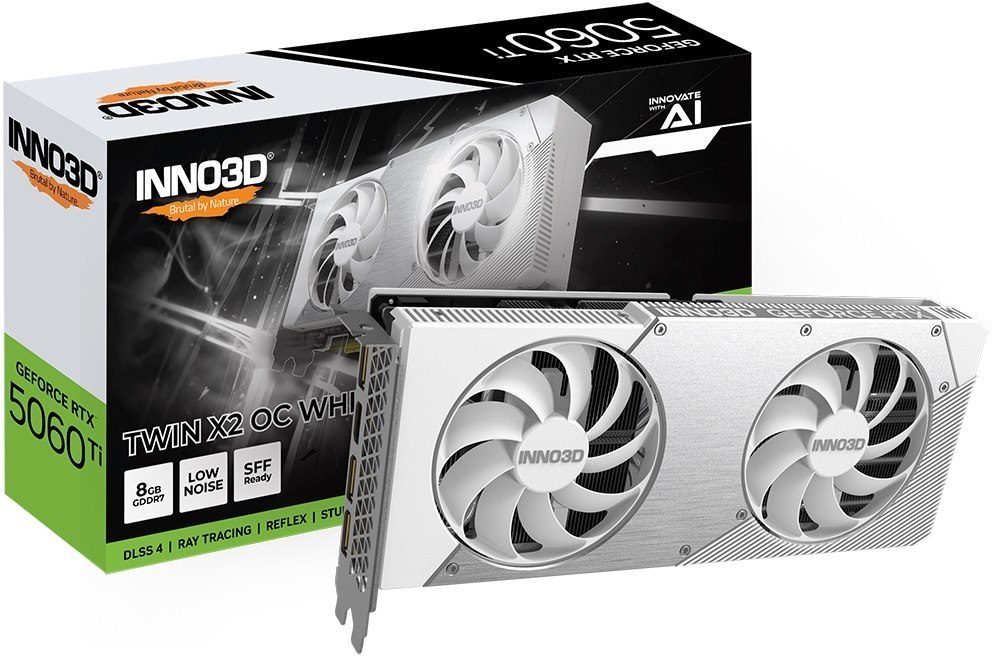 Inno3d nVidia GeForce RTX 5060 Ti Twin X2 Oc White 8GB GDDR7, 2602MHz Boost Clock, Ram 28Gbps, 3xDP, 1xHDMI