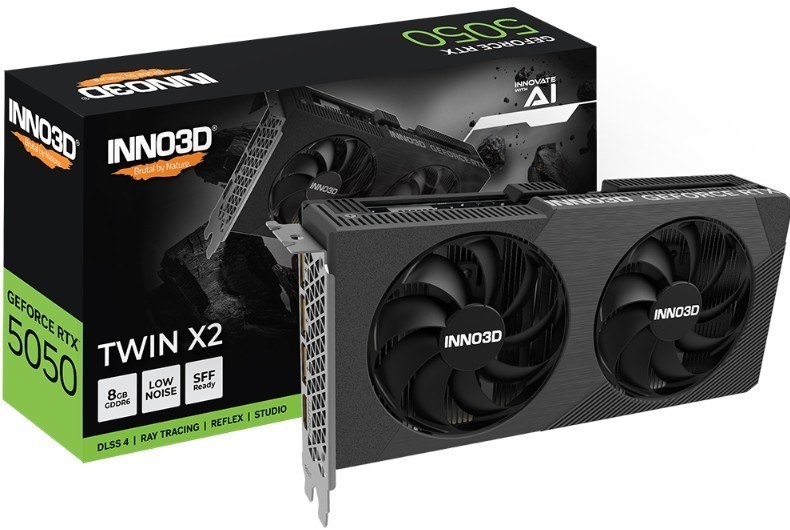 Inno3d nVidia GeForce RTX 5050 Twin X2 8GB GDDR6 2572 MHz Boost Clock, Ram 20 GBPS, 3X DP, 1xHDMI, 225X116X41MM