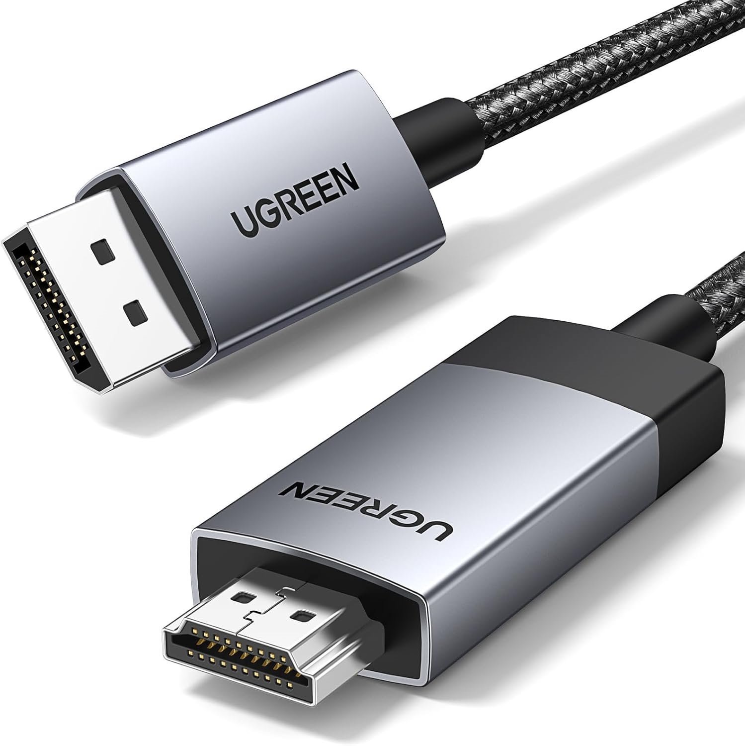 UGREEN 2M DisplayPort to HDMI Cable 4K@60Hz HDR Active DP 1.2 Cord Aluminum Braided Uni-Directional Converter Compatible with Monitor, Projector, Dell, HP