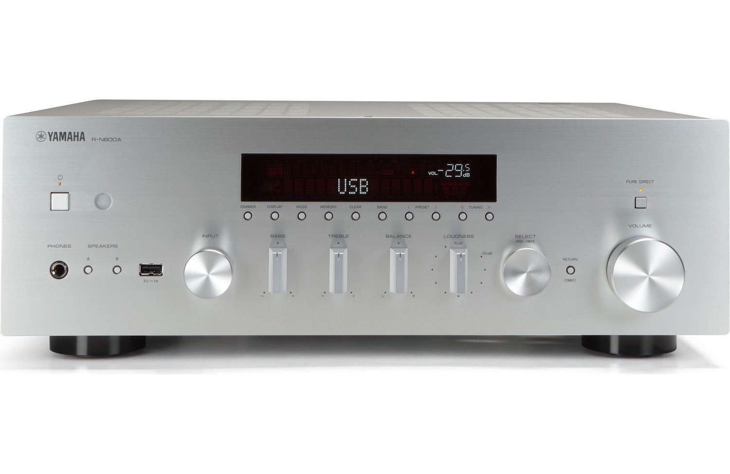 Yamaha R-N600A Stereo receiver with Wi-Fi, Bluetooth, and Apple AirPlay® 2 (Silver)