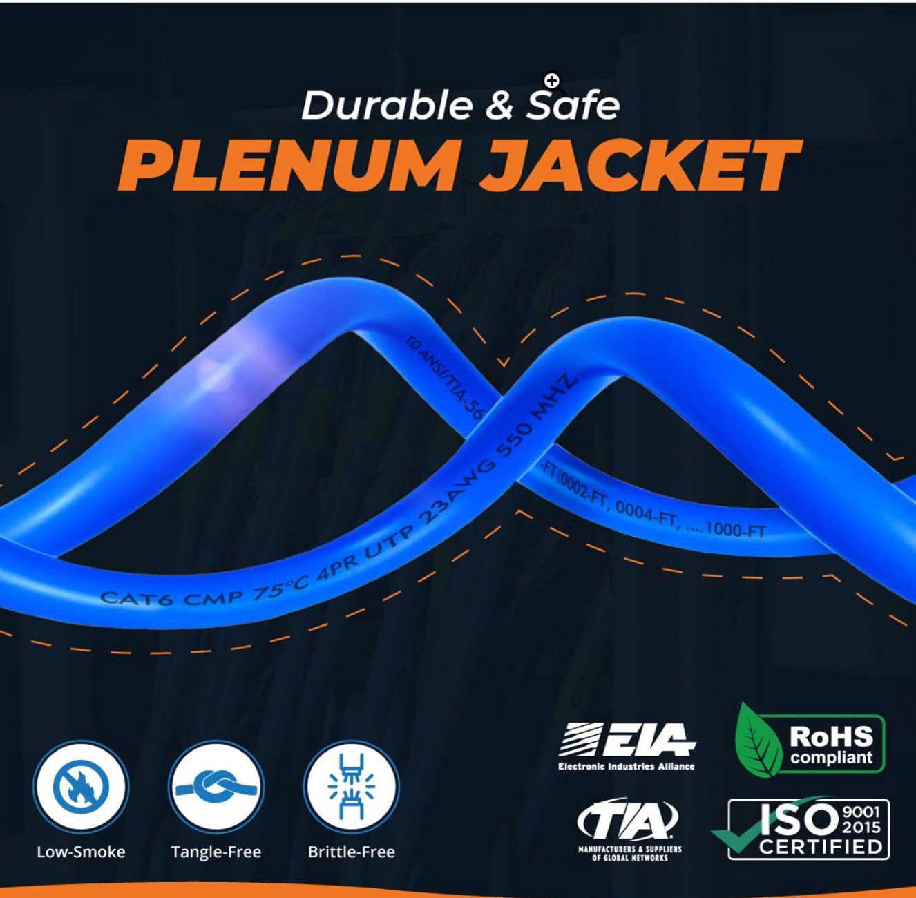 Cat6 Plenum Cable 1000ft | DSX-8000 Analyzer Tested Up to 100m | 550 MHz, 23AWG, 4 Pair, UTP