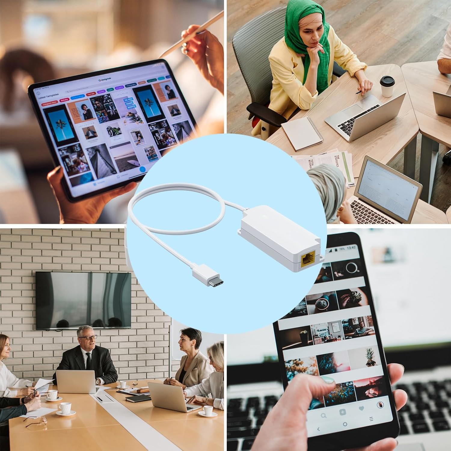 Gigabit PoE to USB C Converter for Smart Phone/Tablet, USB-C to Ethernet Adapter
