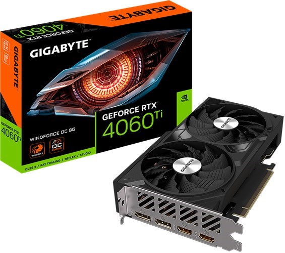 Gigabyte Nvidia GeForce RTX 4060 Ti Windforce Oc 8GB GDDR6 Graphics Card 2.2 Slot - 1X 8 Pin Power - Minimum 500W Psu