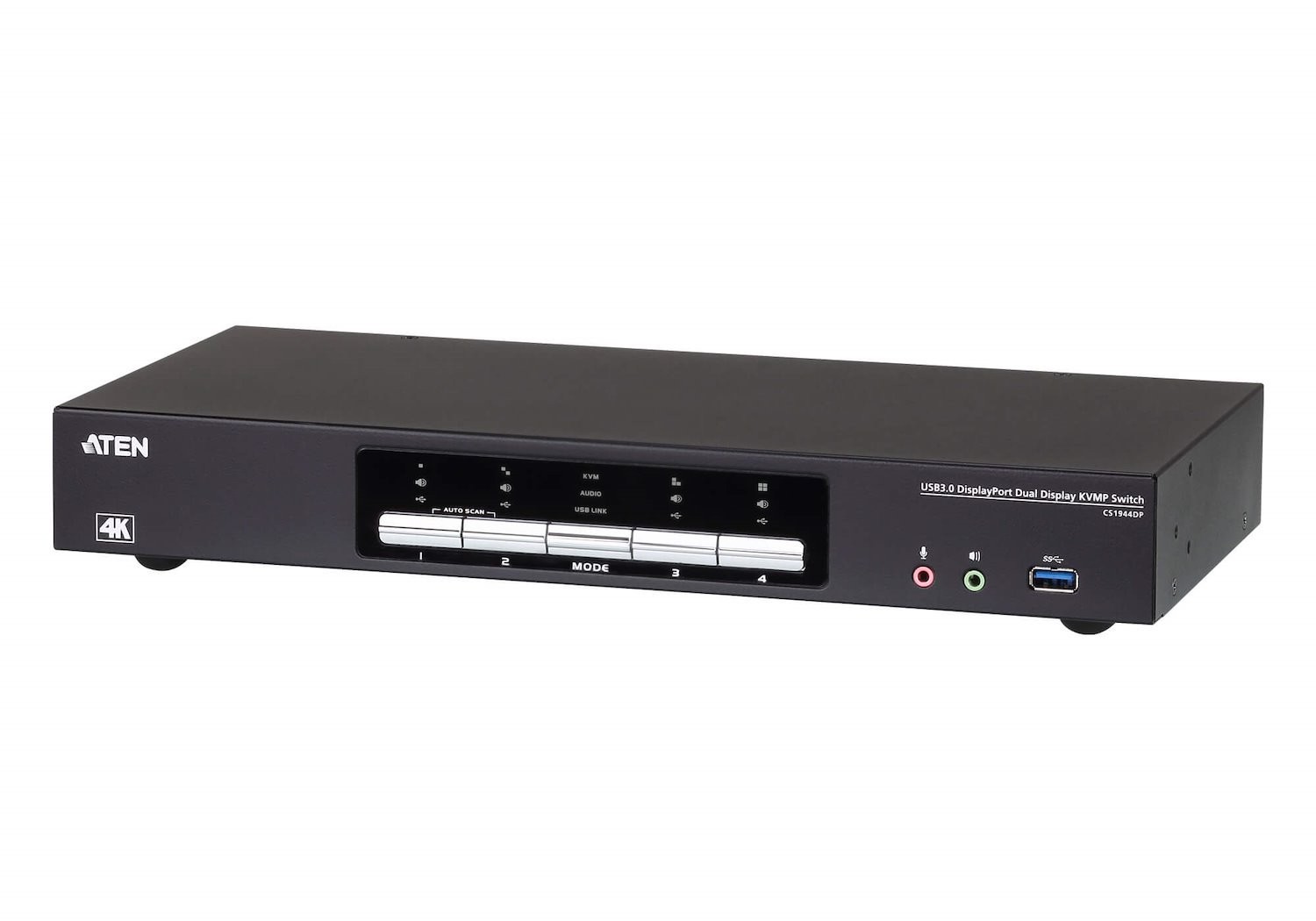 Aten Desktop KVMP Switch 4 Port Dual Display 4K DisplayPort W/ Audio, Cables Included, 2X Usb Port, Selection Via Front Panel