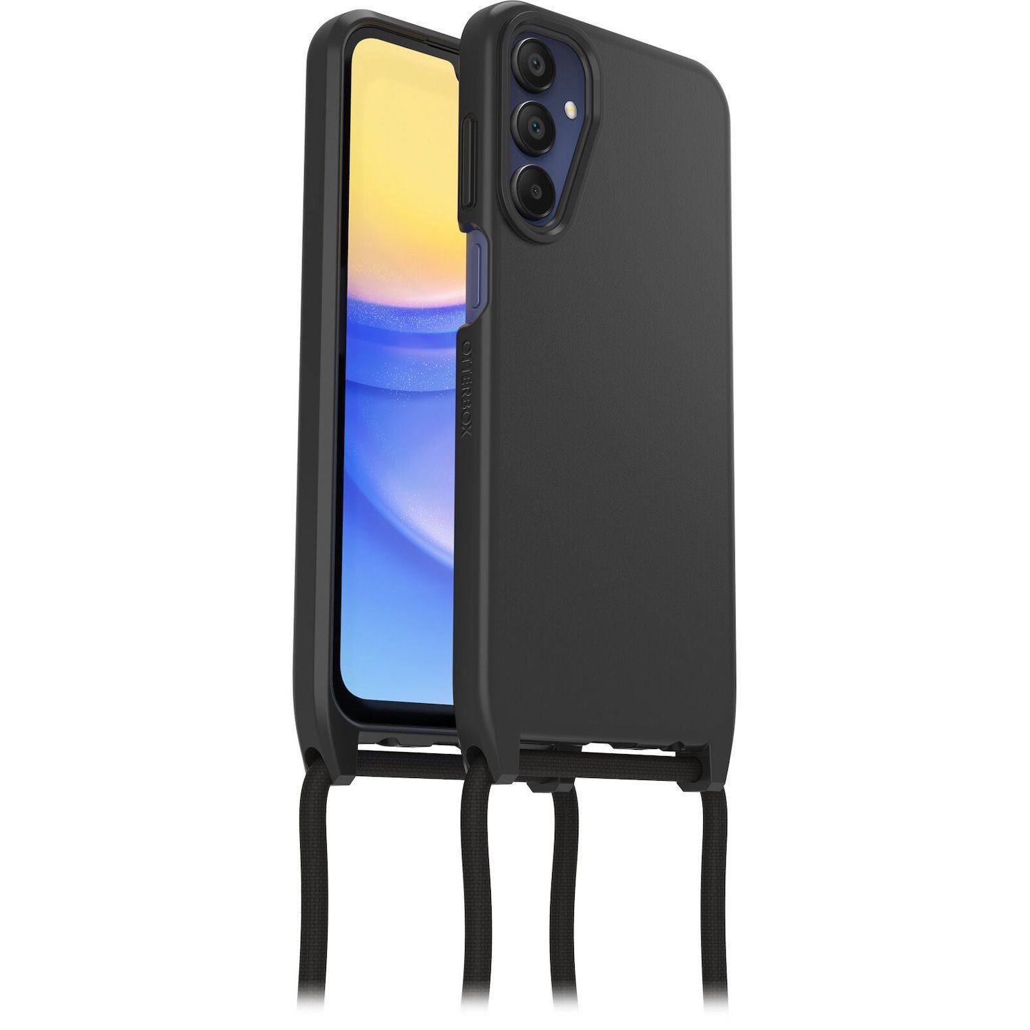 OtterBox React Necklace Samsung Galaxy A15 4G / A15 5G (6.5') Case - Black (77-95204), Drop+ Military Standard, Detachable Nylon Rope, Hard Case