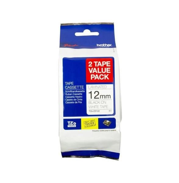 Brother Tze-231V2-Twinpack - 12MM Black On White Twin Pack Tze Tape