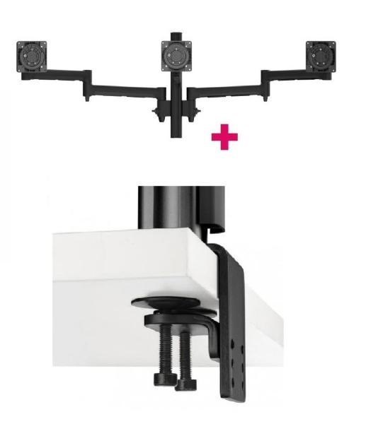 Atdec Awms-3-13714 Triple Monitor Arms + 400MM Post / 12KG (26.5LB) Flat Screens, 10KG (22LB) Curved Screens + Heavy-Duty F Clamp Desk Fixing, Black
