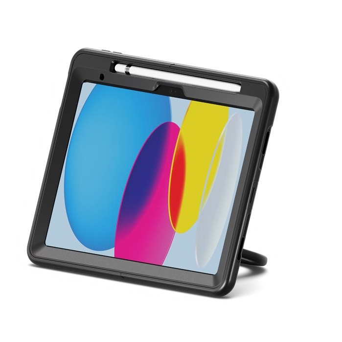 Cygnett GripStand Apple iPad (10.9') (10TH Gen) Case -Black,Built-in Screen Protector,360° Rotating Stand,Shoulder Strap,Pen Holder,2 Years Warranty